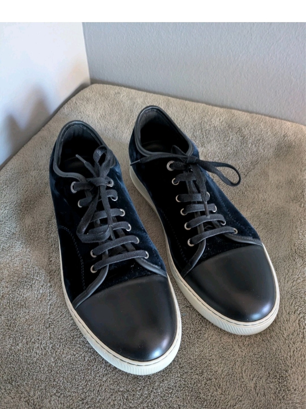 Lanvin Black Low-Top Velvet & Leather Sneakers